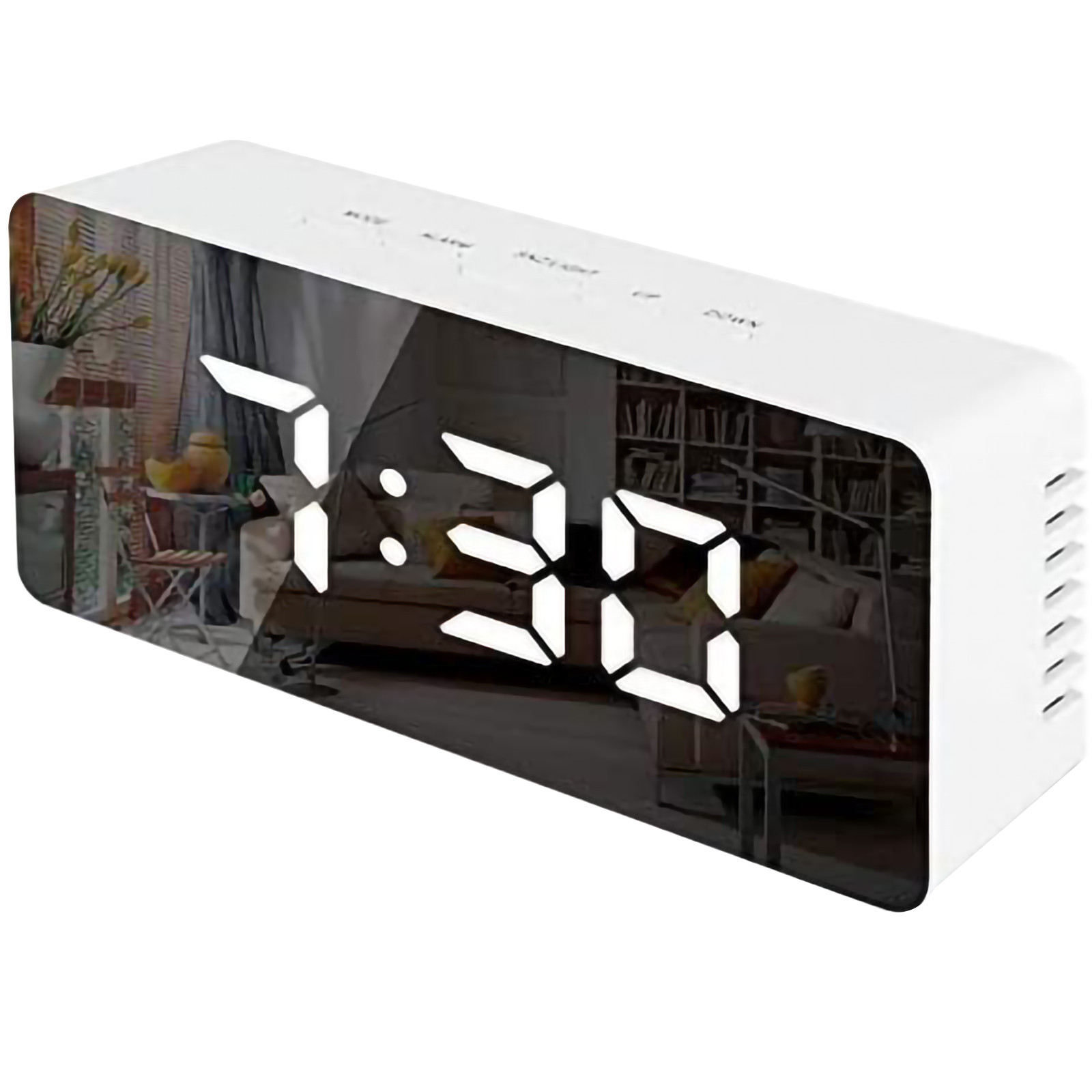 thumbnail image 2 of Reloj Despertador Digital LED con Espejo - Pantalla 12/24Hr, Temperatura (℃/℉), Función Snooze, Alimentación USB/Batería, Cuerpo ABS Blanco, para Dormitorio/Oficina., 2 of 2